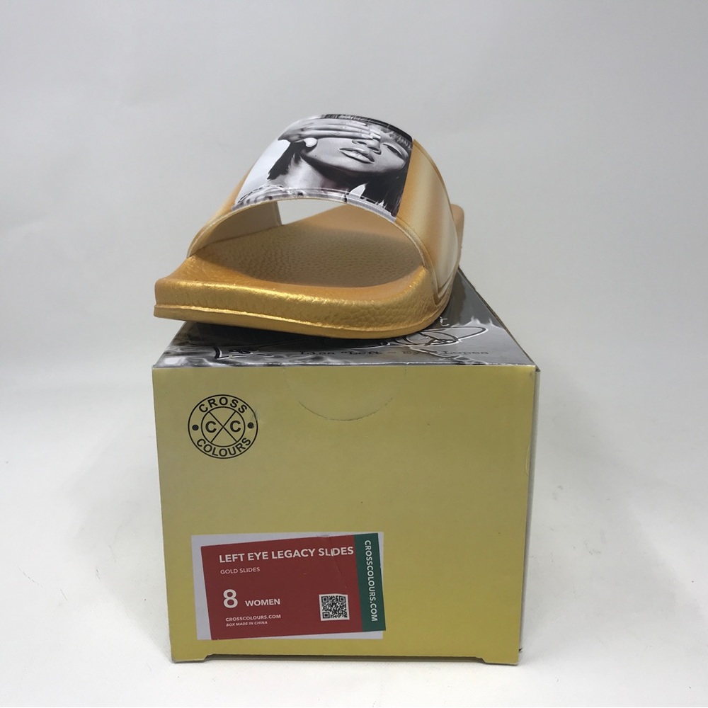 Cross Colours Left Eye Legacy Slides, Women's Size 8 - Gold